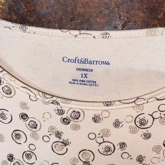 Croft & Barrow Beige Circle Print Crew Neck Short Sleeve Top Women's Size 1X - Picture 3 of 4